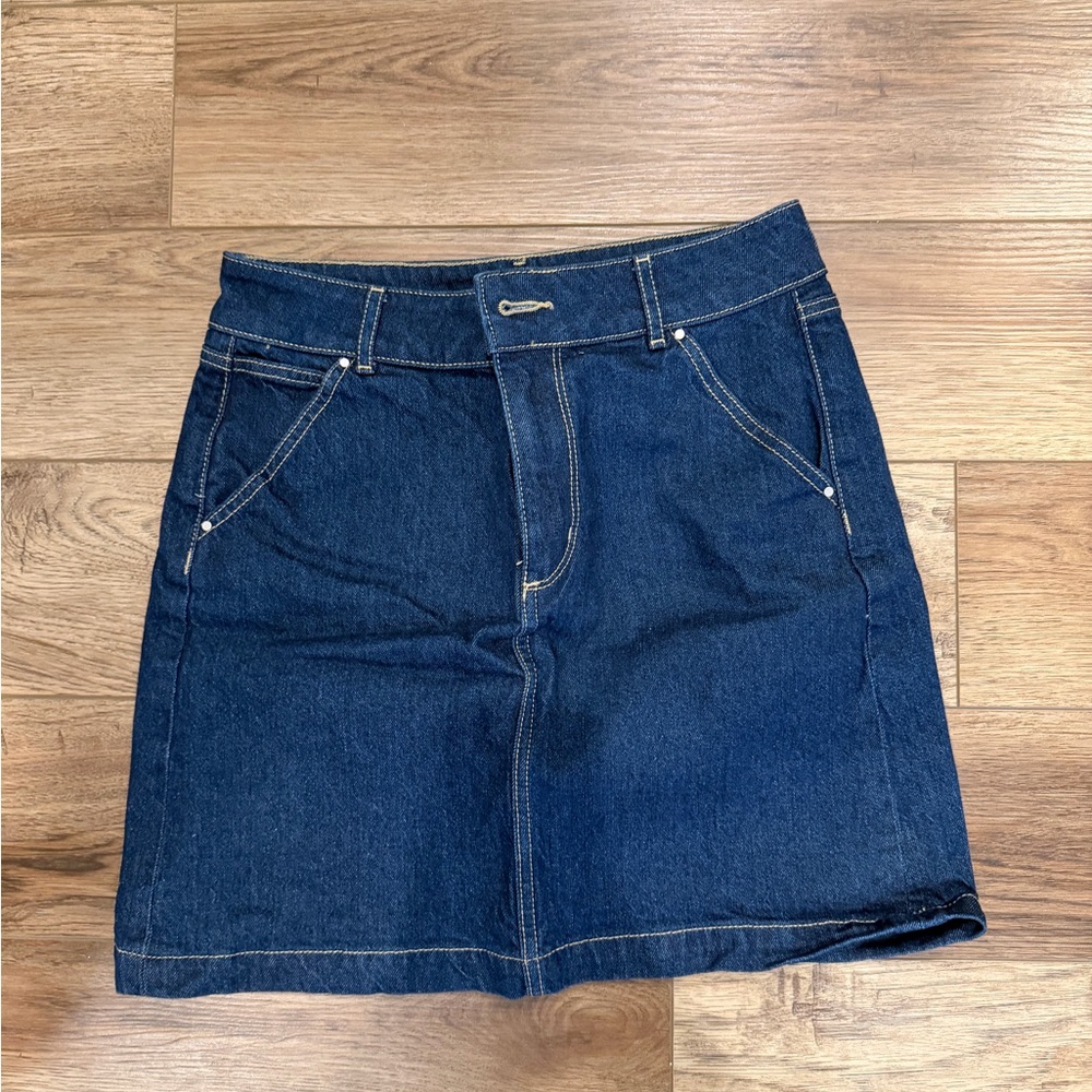 LOFT Dark Blue Denim Button-Front Skirt